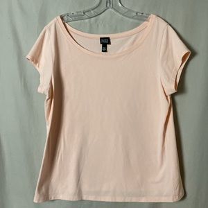 Eileen Fisher Pink L Scoop Neck Organic Cotton Stretch Pastel Short Cap Sleeve